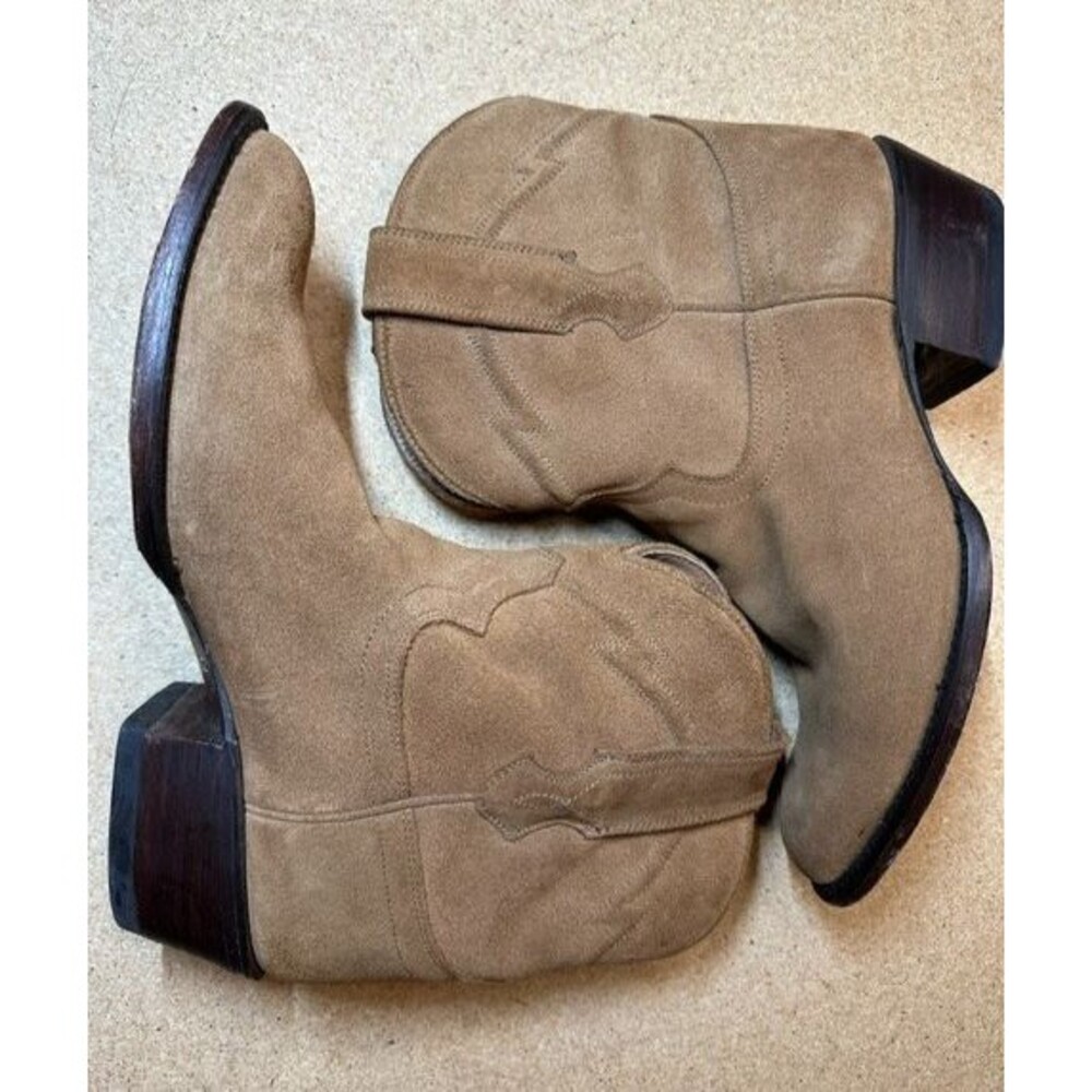 Cuero Cowboy Boots 6.5 B Tan Suede Leather Western Pull On Made Mexico Y2K 90's